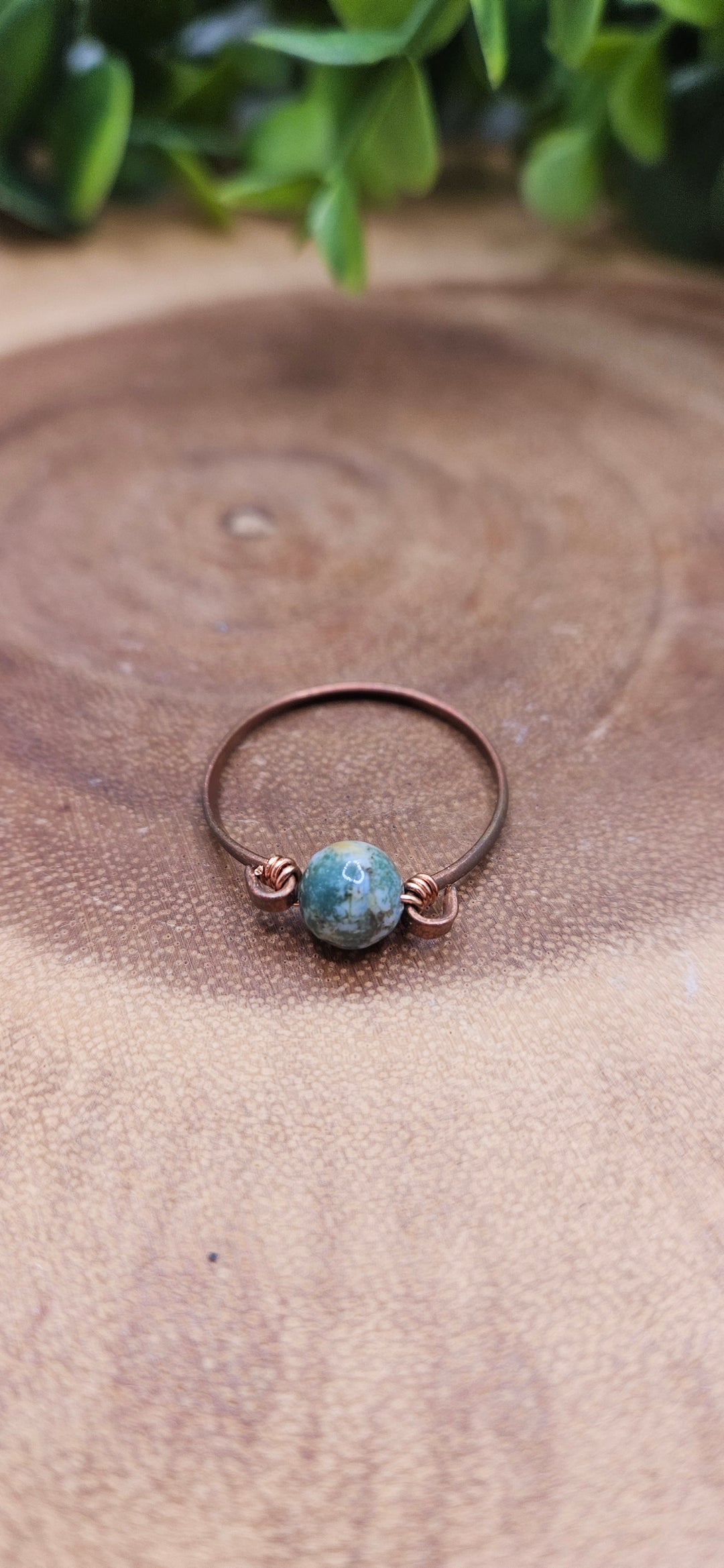 Copper Plated Moss Agate Ring
