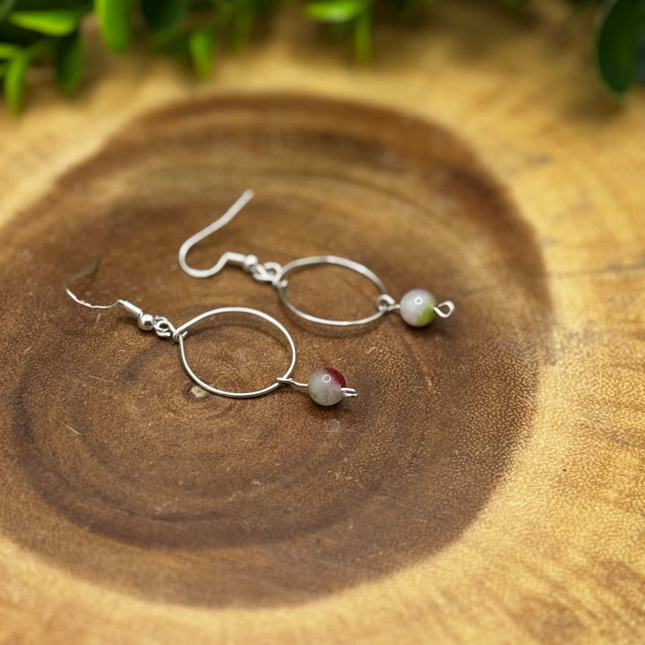 Watermelon Tourmaline Halo Sterling Silver Earrings