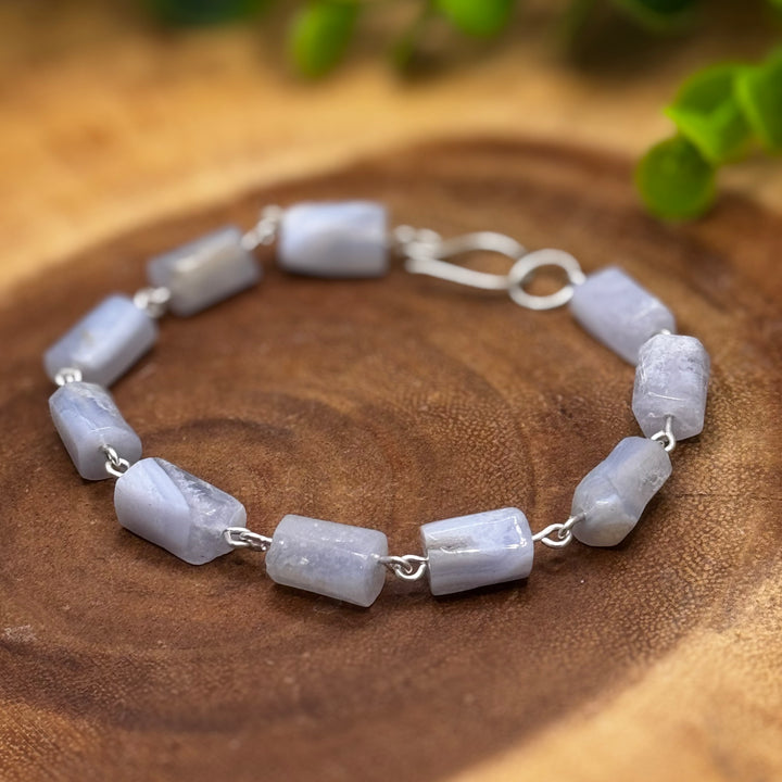 Blue Lace Agate Sterling Silver Bracelet