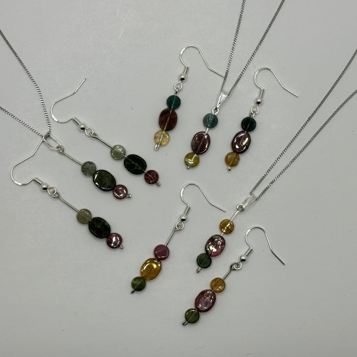Watermelon Tourmaline Sterling Silver Earring & Pendant Bundle