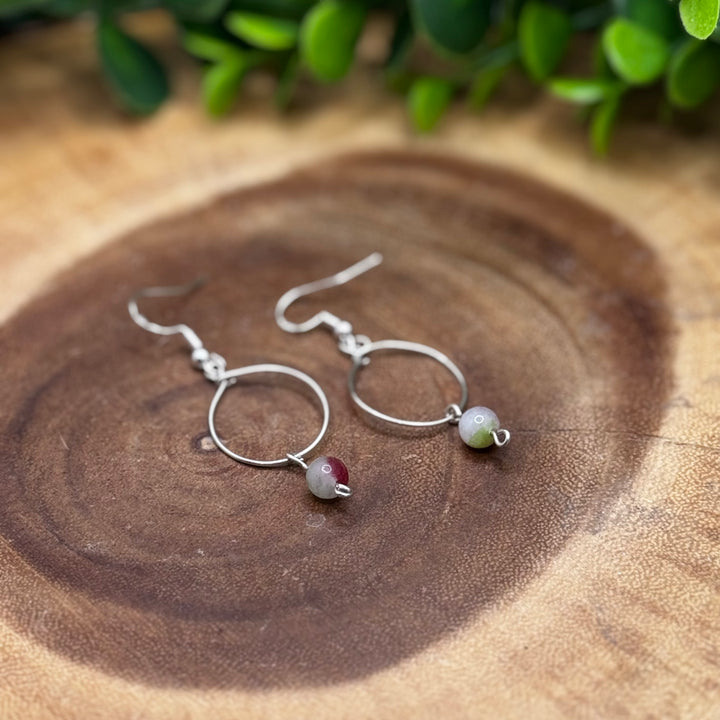 Watermelon Tourmaline Halo Sterling Silver Earrings