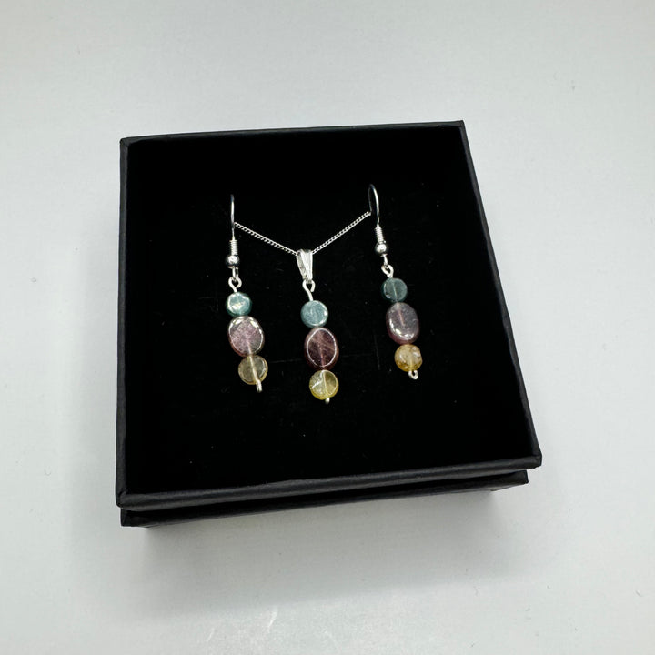 Watermelon Tourmaline Sterling Silver Earring & Pendant Bundle