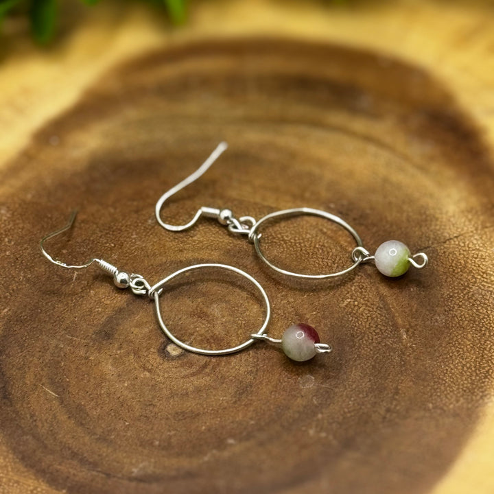 Watermelon Tourmaline Halo Sterling Silver Earrings
