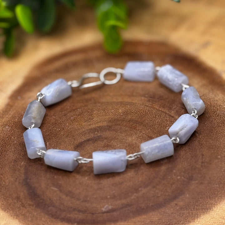 Blue Lace Agate Sterling Silver Bracelet