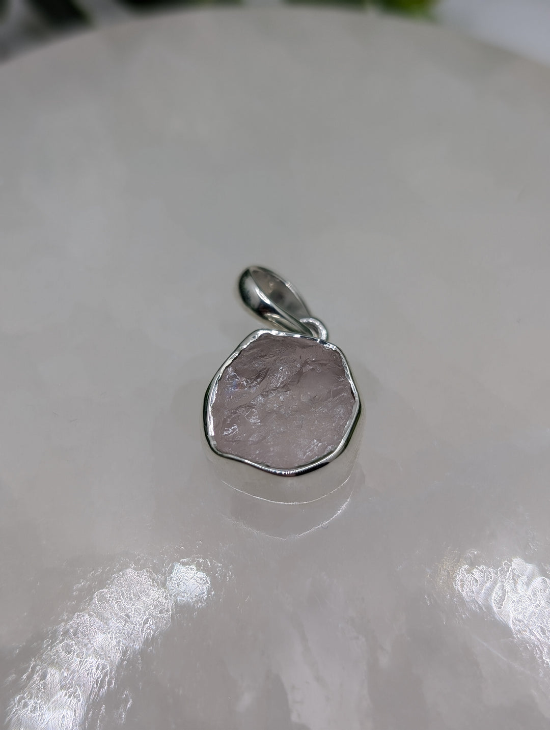 Rose Quartz Raw Enclosed Sterling Silver Pendant