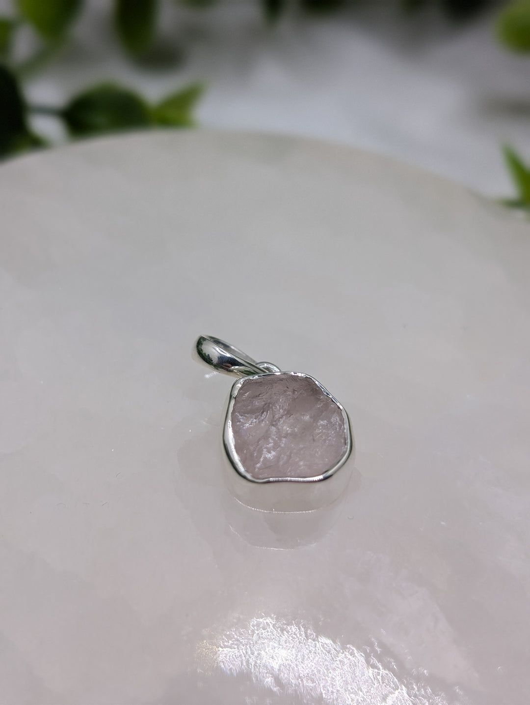 Rose Quartz Raw Enclosed Sterling Silver Pendant