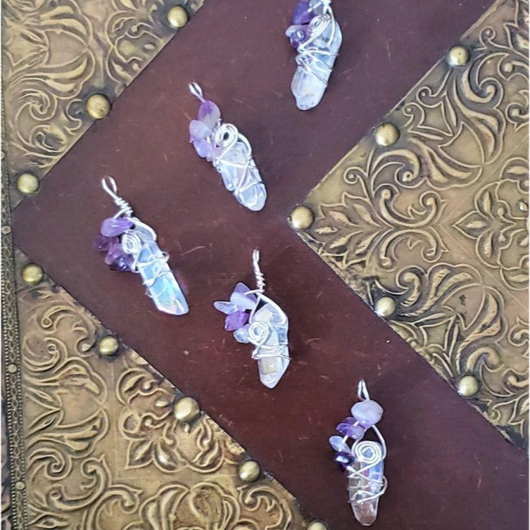 Handmade Aura Quartz Crystal Necklace with Amethyst Quartz