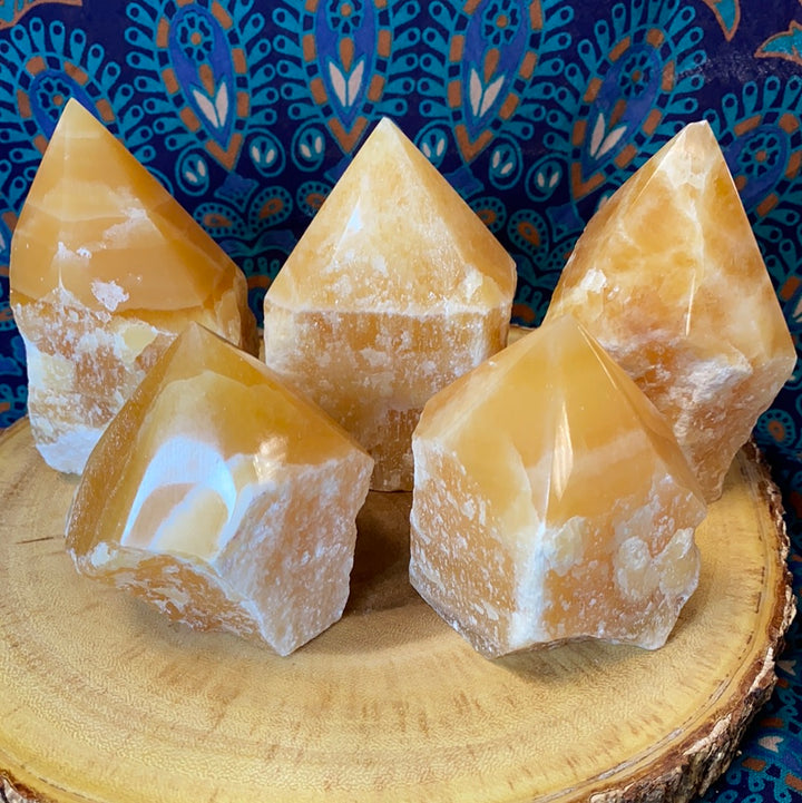Yellow Calcite Top Polished Rough Cut Points
