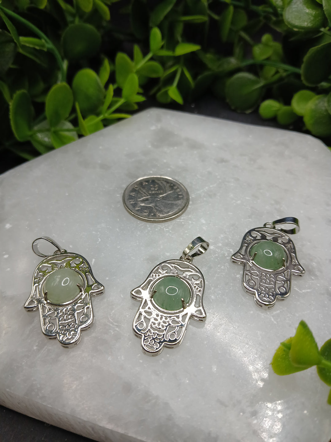 Hamsa Hand Silver Plated Pendant - Aventurine