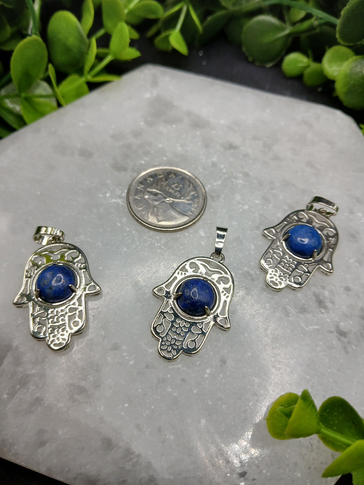 Hamsa Hand Silver Plated Pendant - Lapis Lazuli