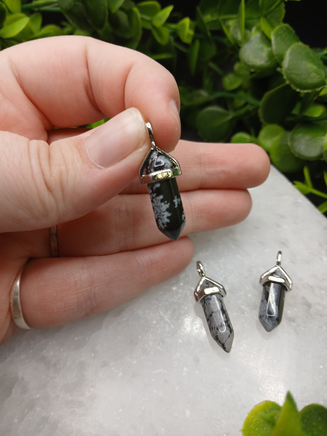 Snowflake Obsidian Double Terminated Point Pendant