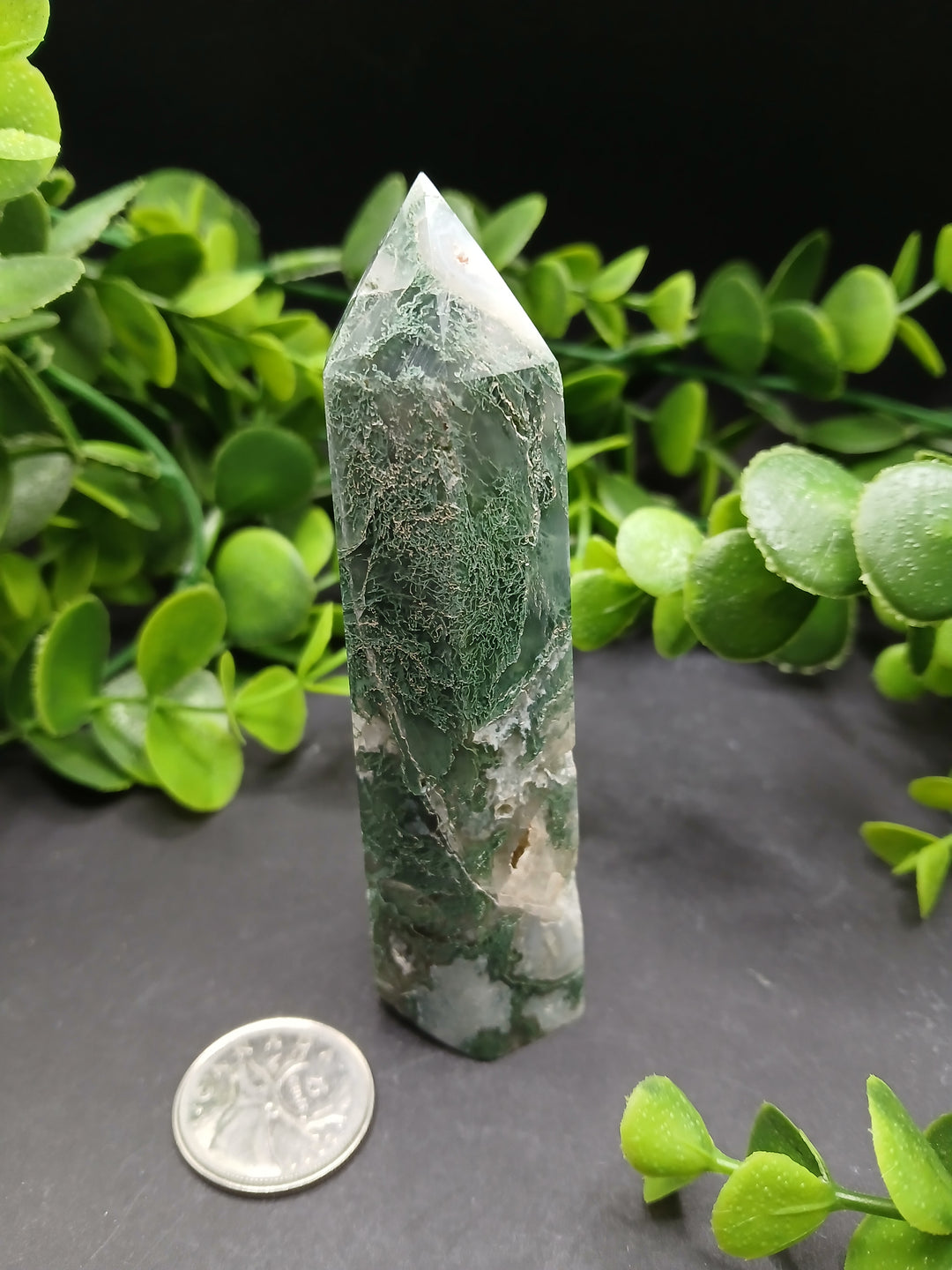 4" Moss Agate Polished Point #1