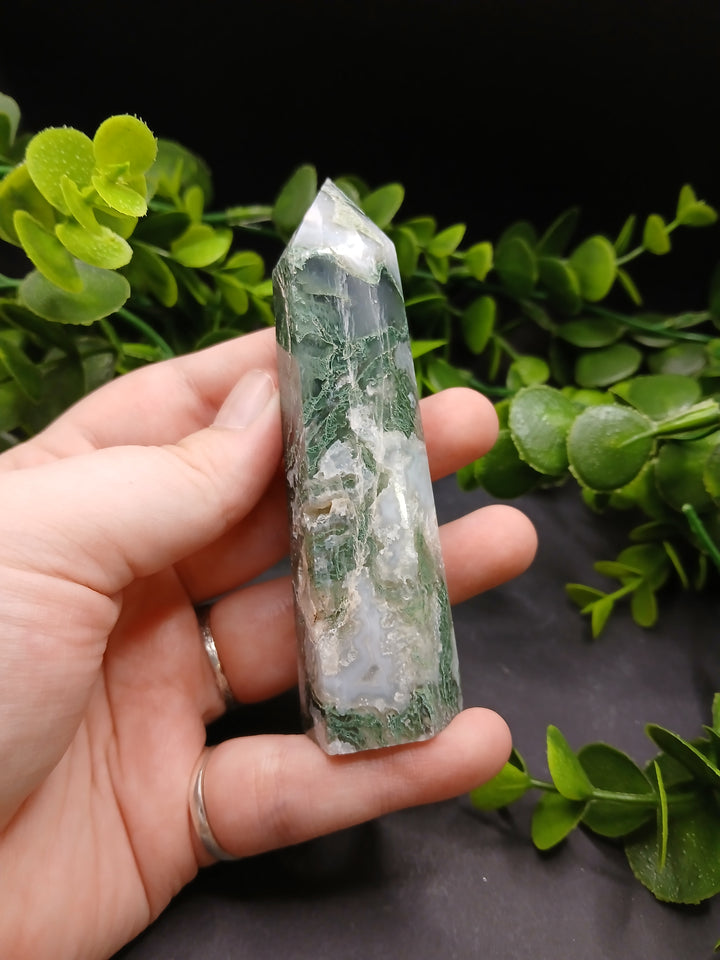 4" Moss Agate Polished Point #1