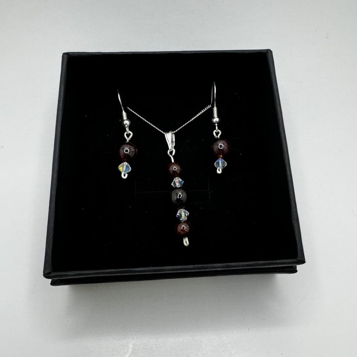 Garnet Sterling Silver Earring & Necklace Set