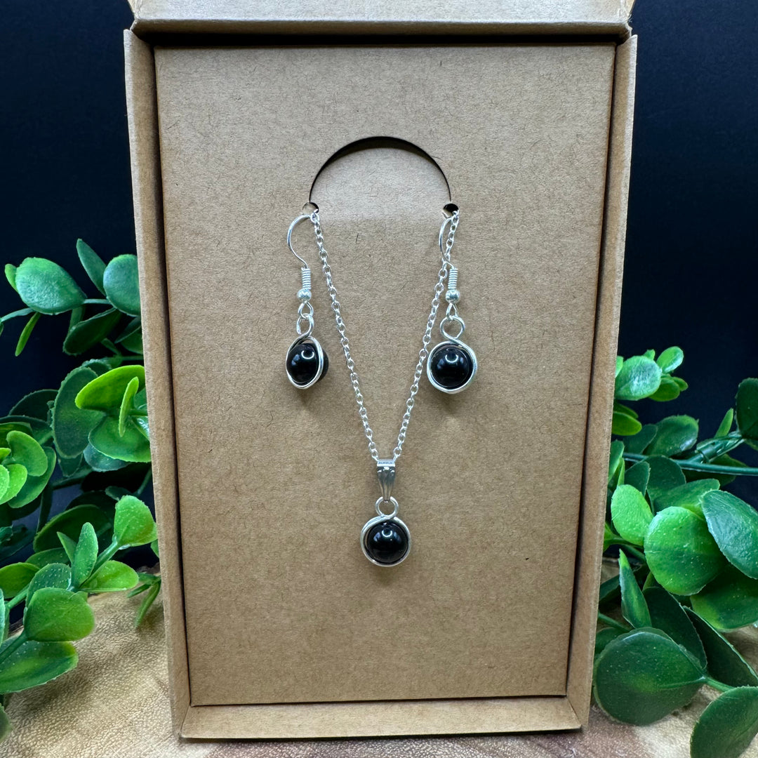 Black Obsidian Earring & Necklace Set