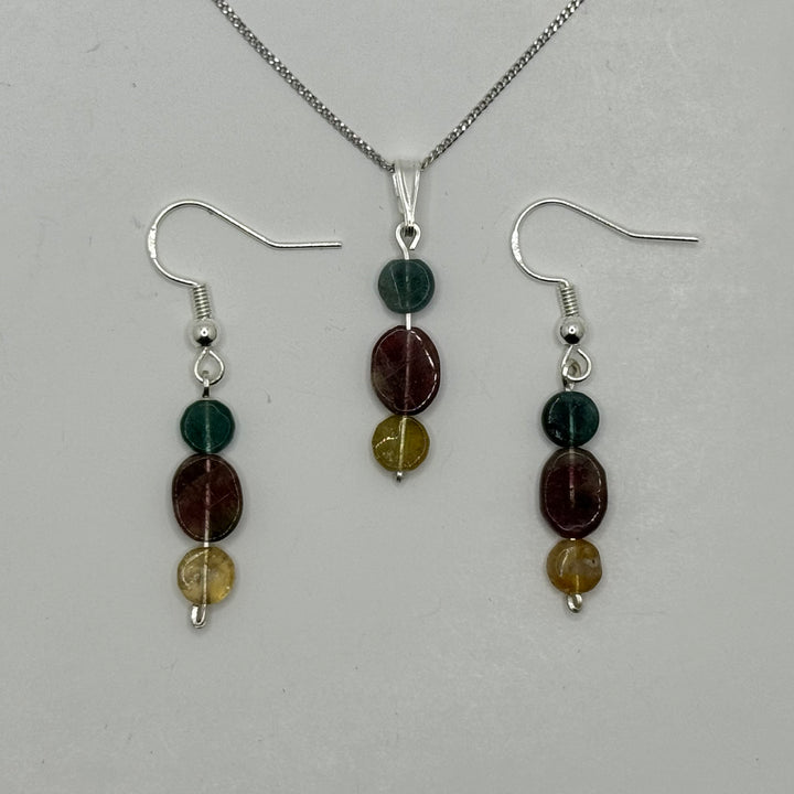 Watermelon Tourmaline Sterling Silver Earring & Necklace Set