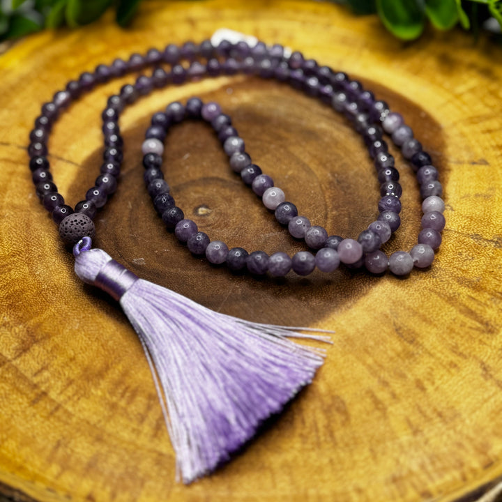 Amethyst & Lepidolite Mala Bead Necklace