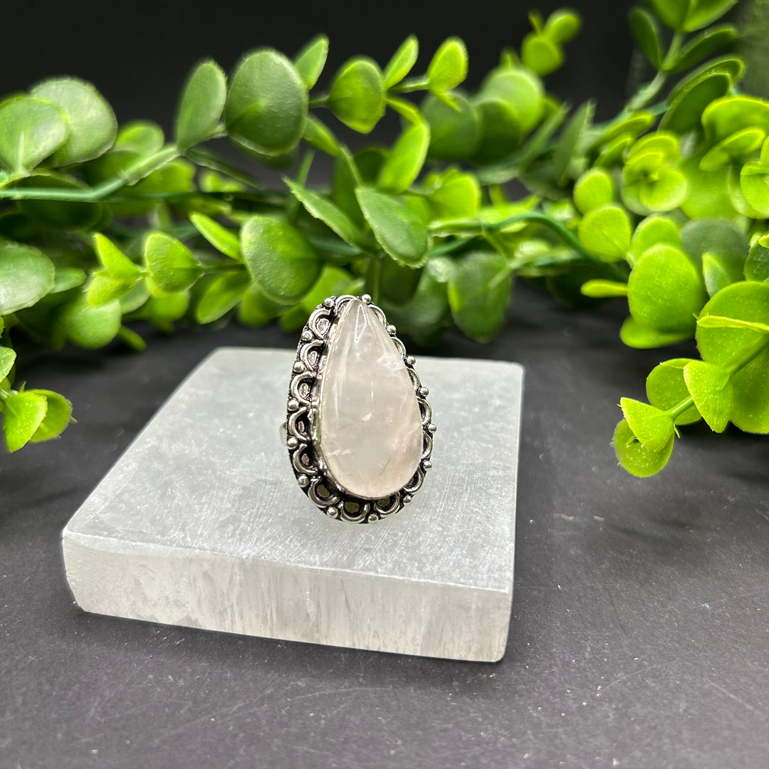 Rose Quartz Teardrop Ring