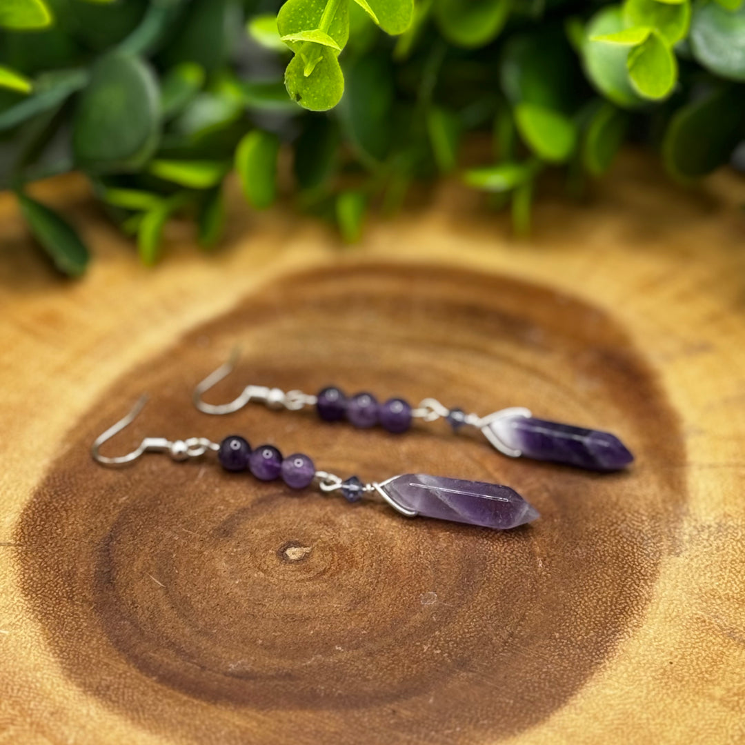 Amethyst Double Terminated Dangle Sterling Silver Earrings
