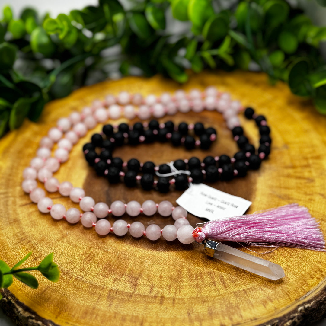 Rose Quartz & Lava Stone Mala Bead Necklace