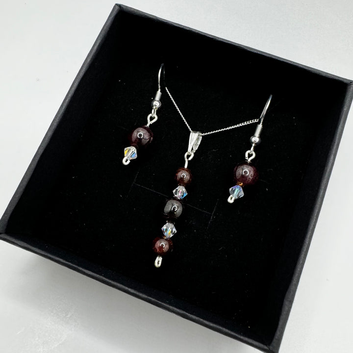 Garnet Sterling Silver Earring & Necklace Set