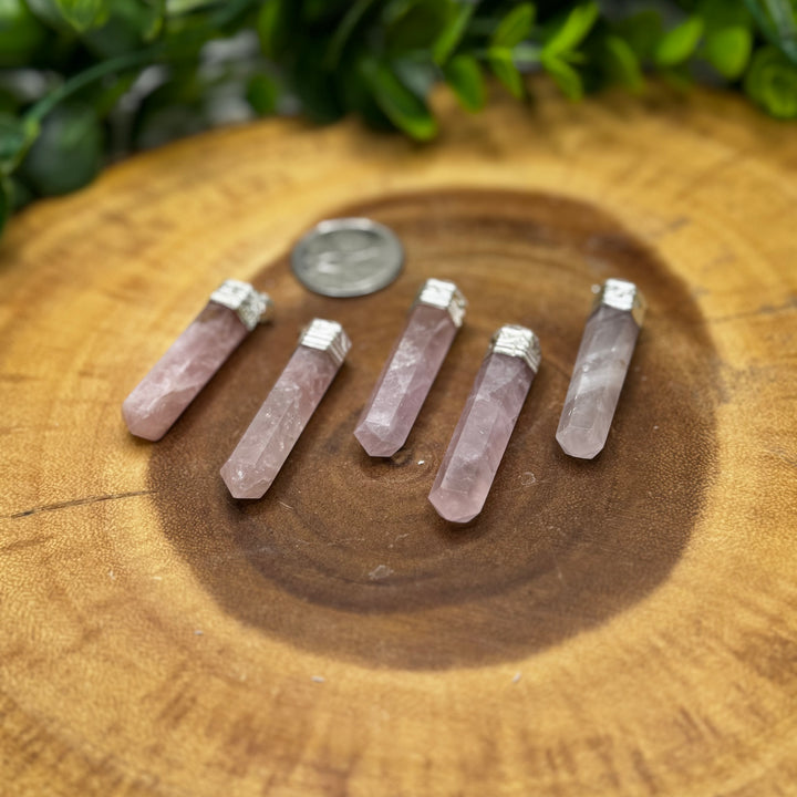 Capped Rose Quartz Pencil Pendant