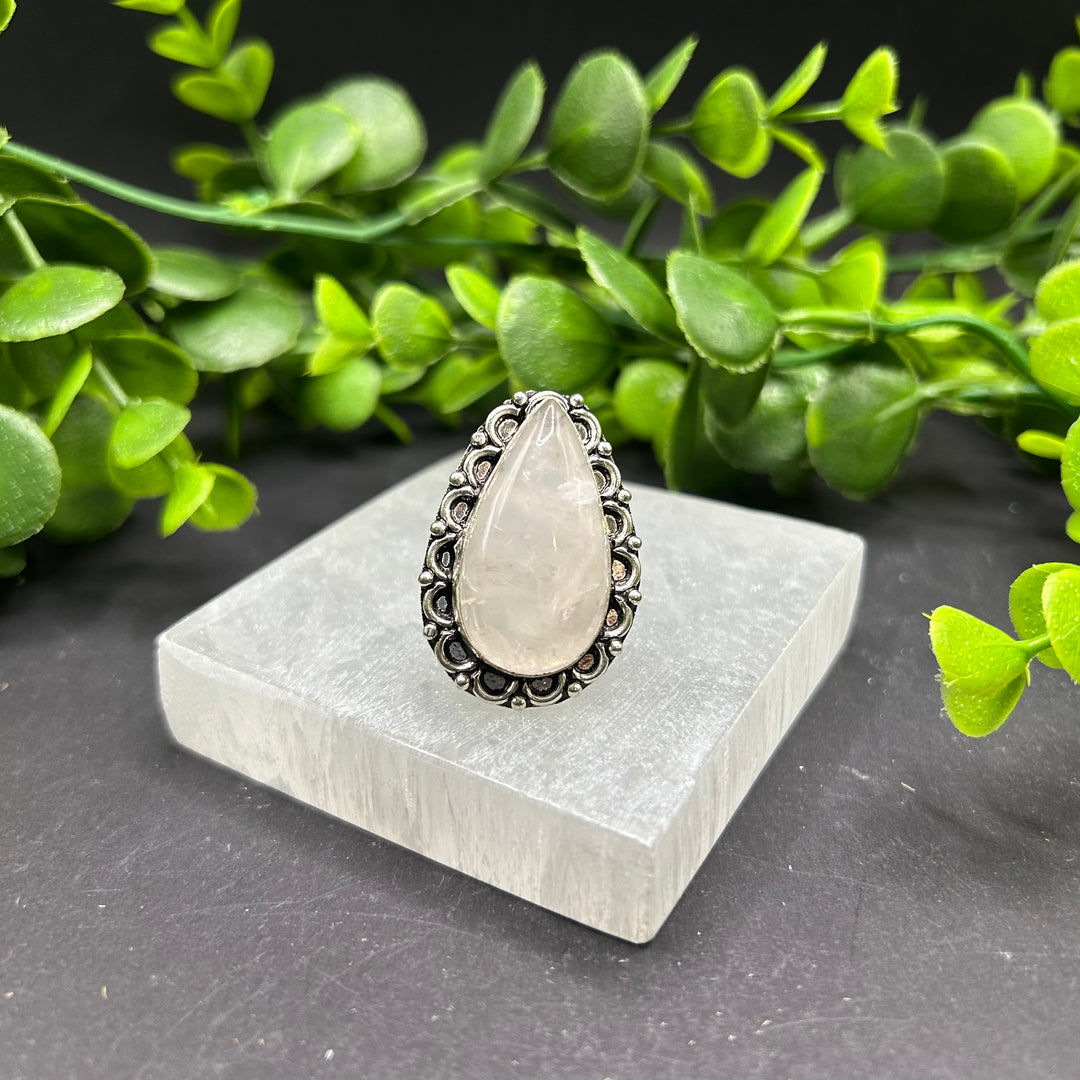 Rose Quartz Teardrop Ring