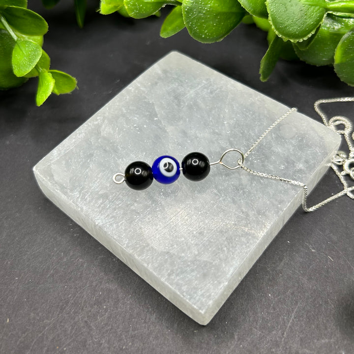 Evil Eye & Black Obsidian Pendant