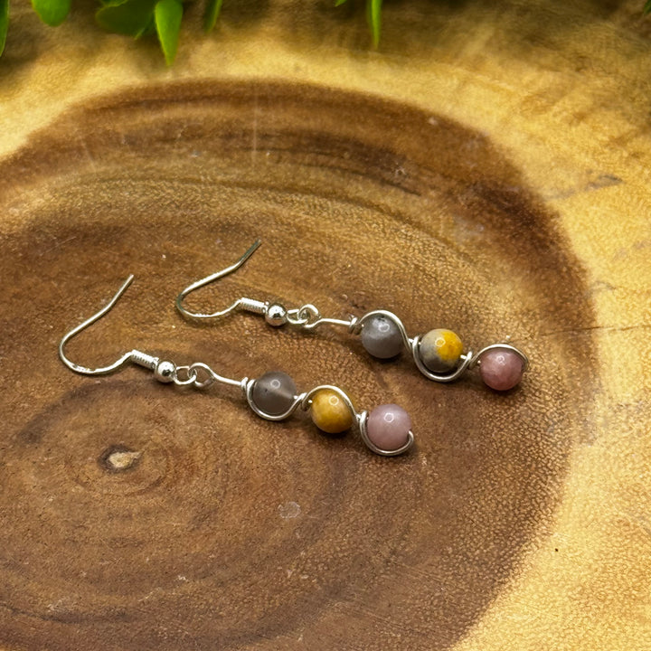 Multicoloured Moonstone Dangle Sterling Silver Earrings