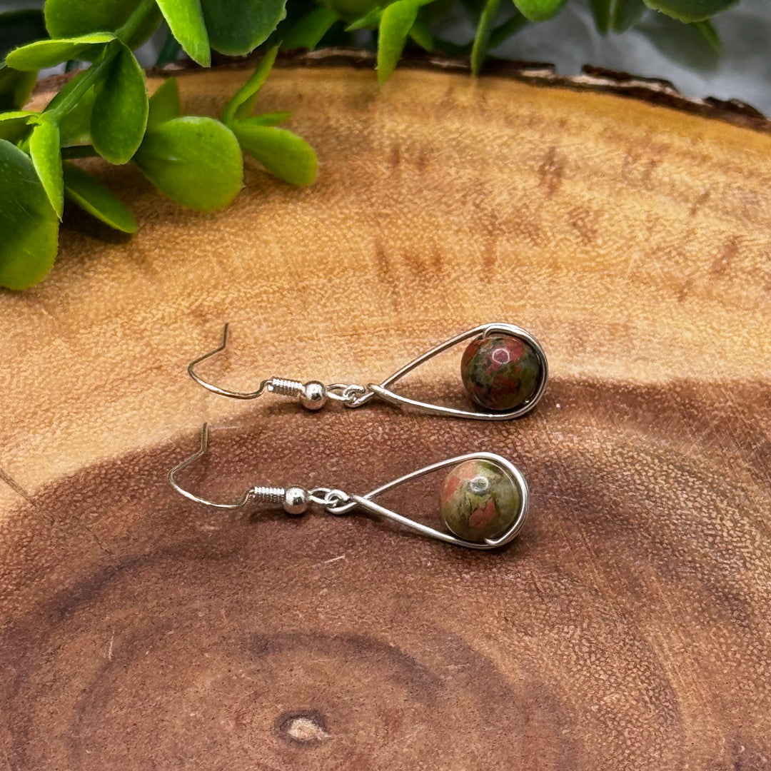 Unakite Sterling Silver Teardrop Earrings