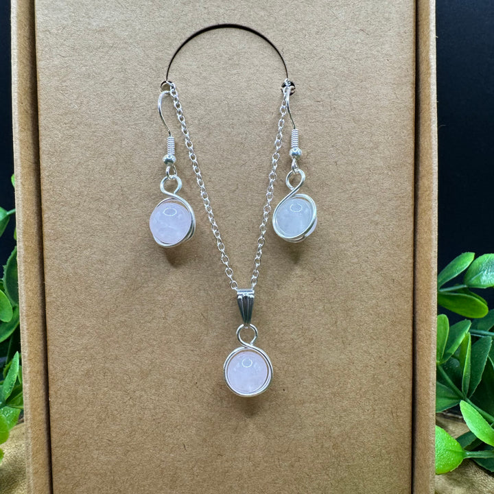 Rose Quartz Earring & Necklace Set