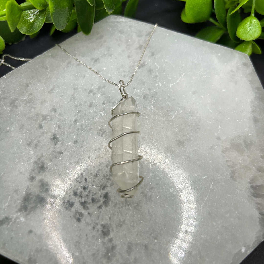 Clear Quartz Silver Wrapped Pendant