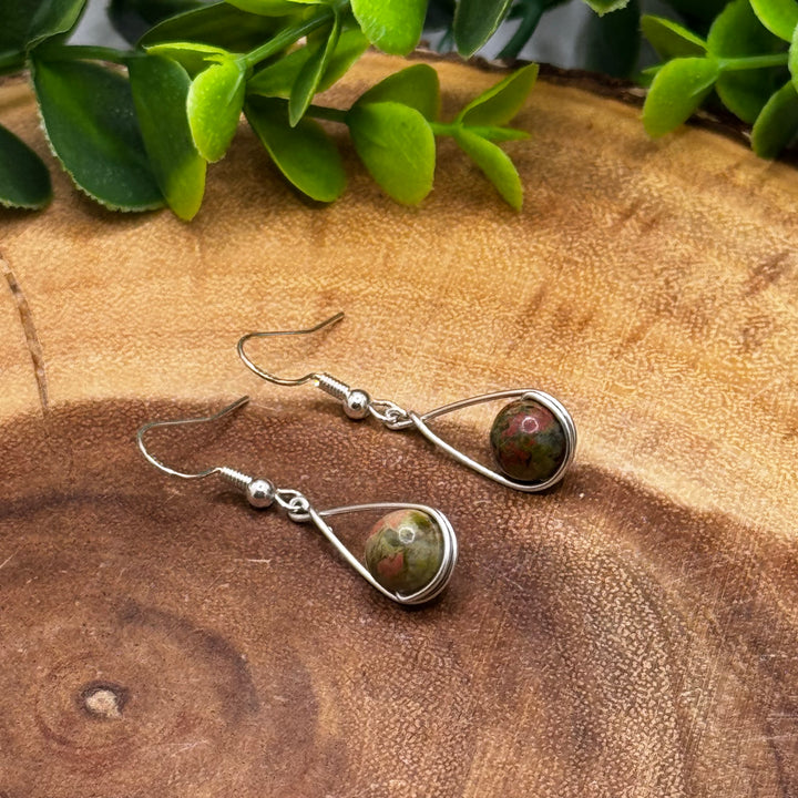 Unakite Sterling Silver Teardrop Earrings
