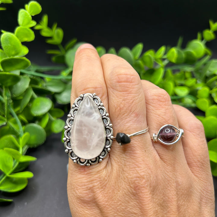 Rose Quartz Teardrop Ring