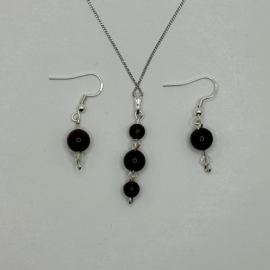 Garnet Sterling Silver Earring & Necklace Set