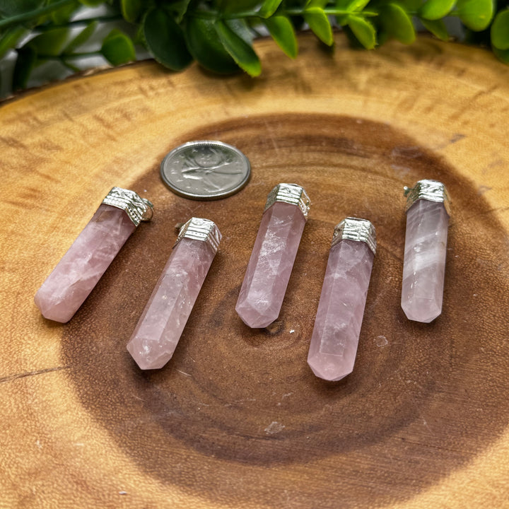 Capped Rose Quartz Pencil Pendant