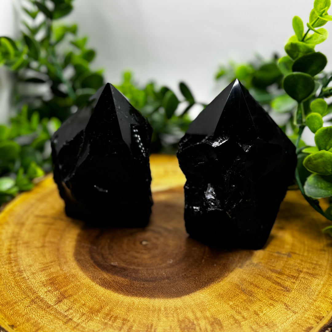 Black Obsidian Top Polished Rough Cut Points