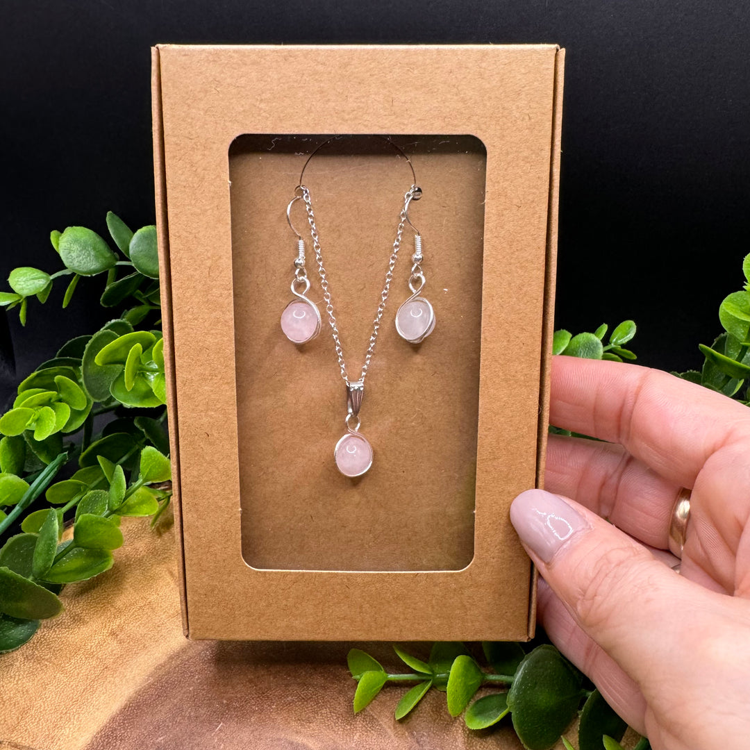 Rose Quartz Earring & Necklace Set