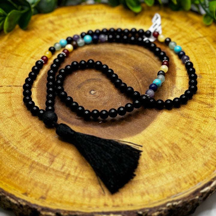 Black Obsidian 7 Chakra Mala Necklace