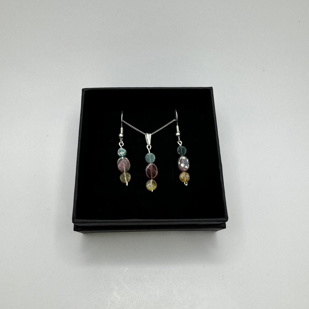 Watermelon Tourmaline Sterling Silver Earring & Necklace Set