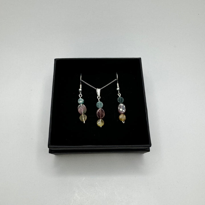 Watermelon Tourmaline Sterling Silver Earring & Necklace Set