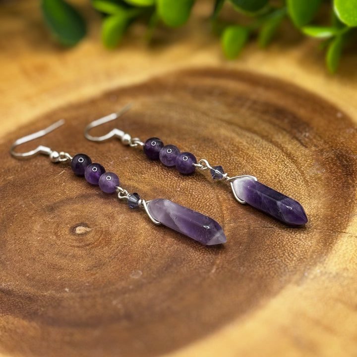 Amethyst Double Terminated Dangle Sterling Silver Earrings