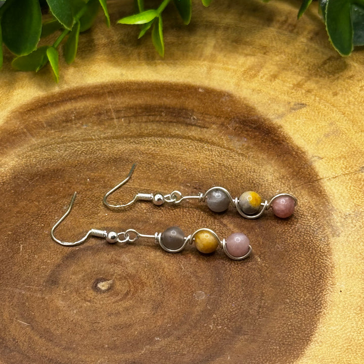 Multicoloured Moonstone Dangle Sterling Silver Earrings