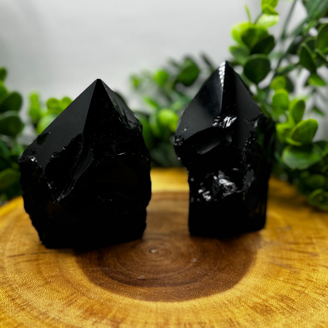 Black Obsidian Top Polished Rough Cut Points