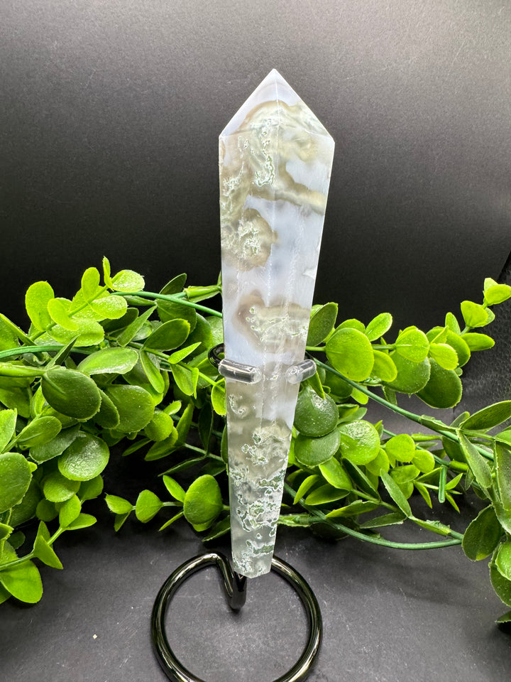 Moss Agate Scepter with Stand