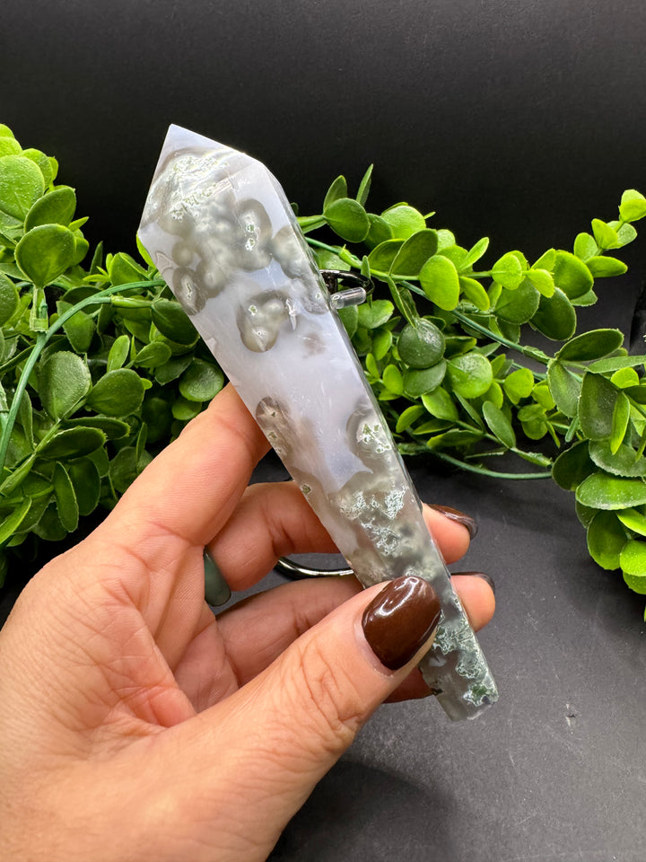 Moss Agate Scepter with Stand