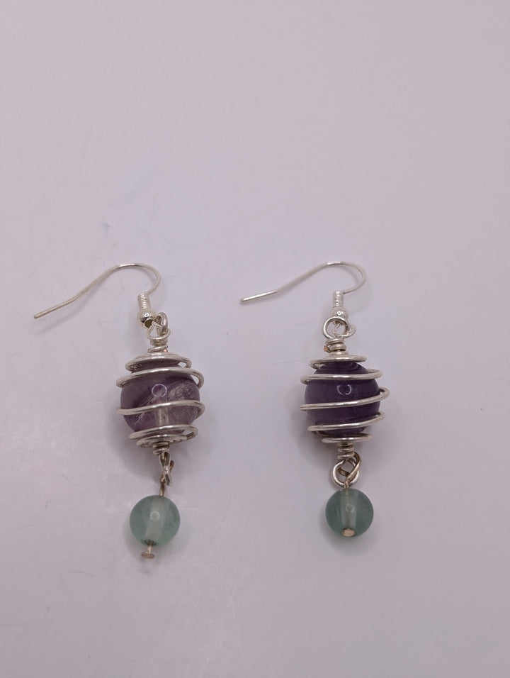 Fluorite Cage and Stone Earrings