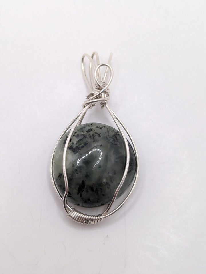 Prehnite Sterling Silver Wrapped Pendant