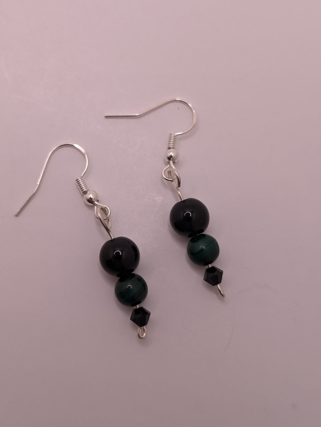 Black Tourmaline & Malachite Sterling Silver Earrings