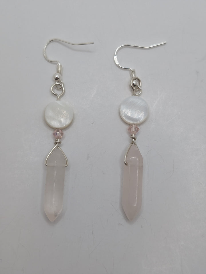 Rose Quartz & Abalone Dangle Sterling Silver Earrings